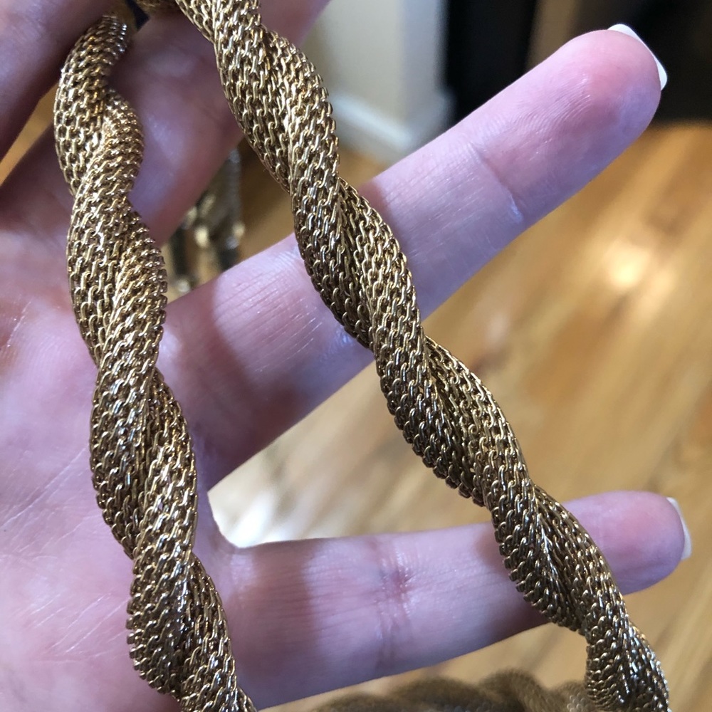 Long gold twisted rope necklace with adjustable length